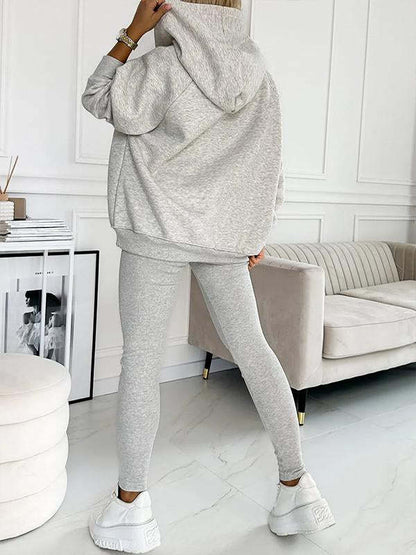 Ensemble de sport pour femme 3 pièces : sweat à capuche ample avec poches, gilet et pantalon slim