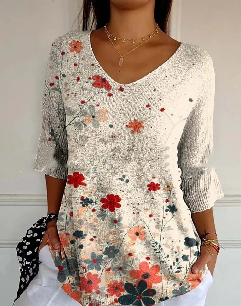 Haut décontracté à col en V pour femme, style mode.