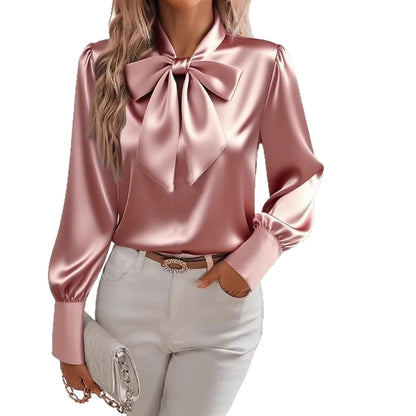 Blouse à nœud papillon, style mode pour le bureau, pull-over à lacets, manches longues pour femme.