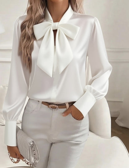 Blouse à nœud papillon, style mode pour le bureau, pull-over à lacets, manches longues pour femme.