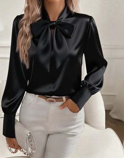Blouse à nœud papillon, style mode pour le bureau, pull-over à lacets, manches longues pour femme.