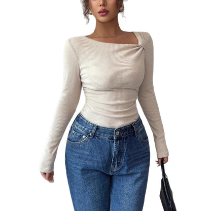 Haut style coréen, plissé, design asymétrique.