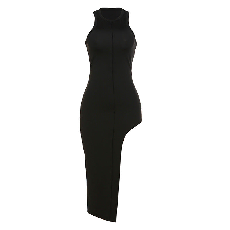 Robe slim pour femme, mode, col rond simple, sans manches, avec empiècements.