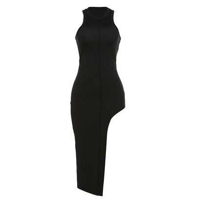 Robe slim pour femme, mode, col rond simple, sans manches, avec empiècements.