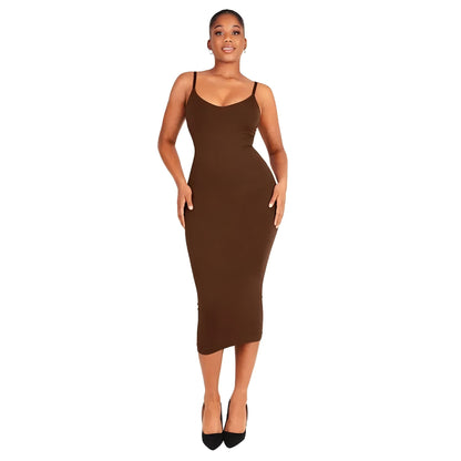 Robe en modal à bretelles spaghetti, dos nu ajustable