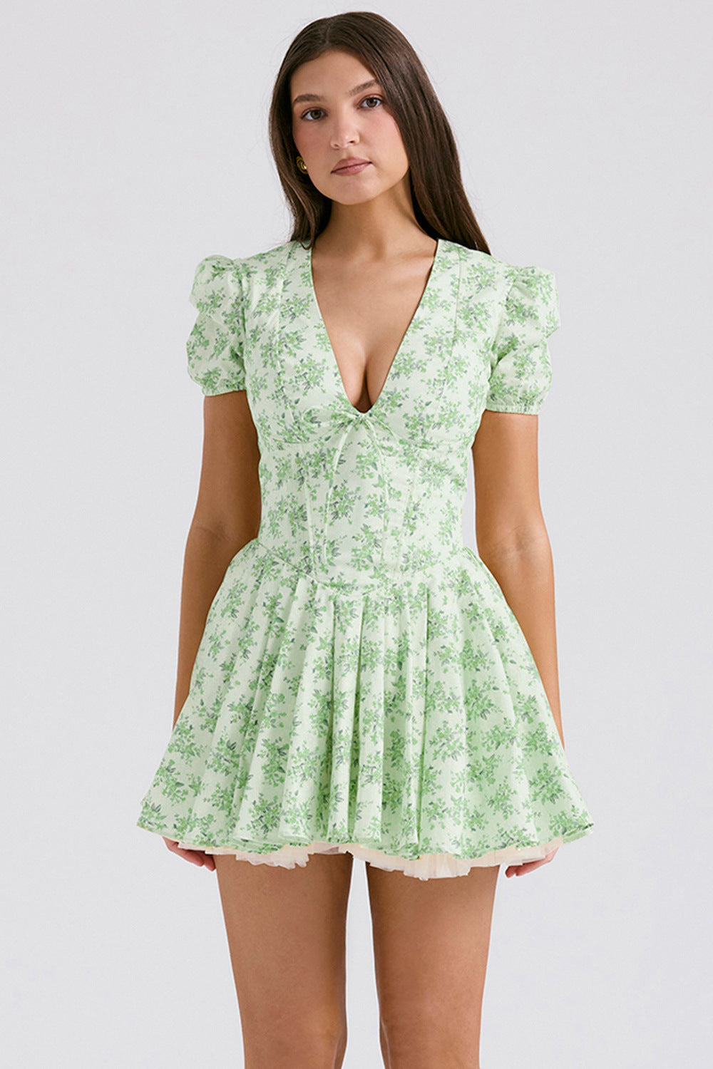Robe pour femme style français, à fleurs, manches bouffantes, look doux et romantique