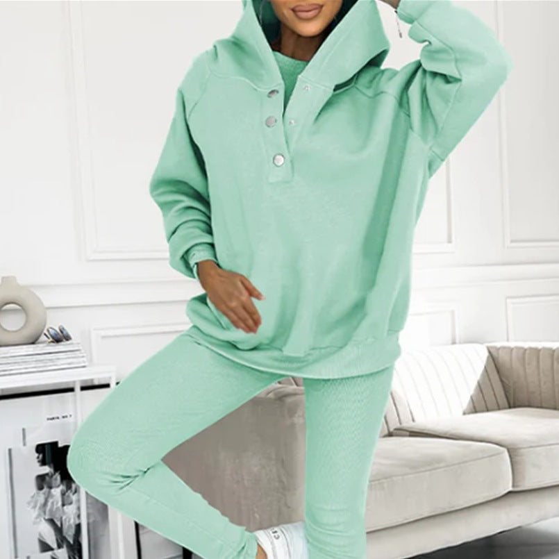 Ensemble de sport pour femme 3 pièces : sweat à capuche ample avec poches, gilet et pantalon slim