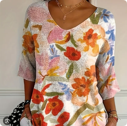 Haut décontracté à col en V pour femme, style mode.