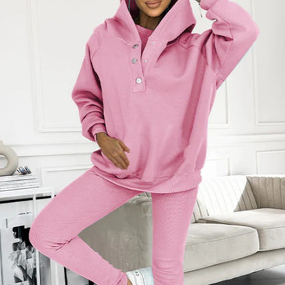 Ensemble de sport pour femme 3 pièces : sweat à capuche ample avec poches, gilet et pantalon slim