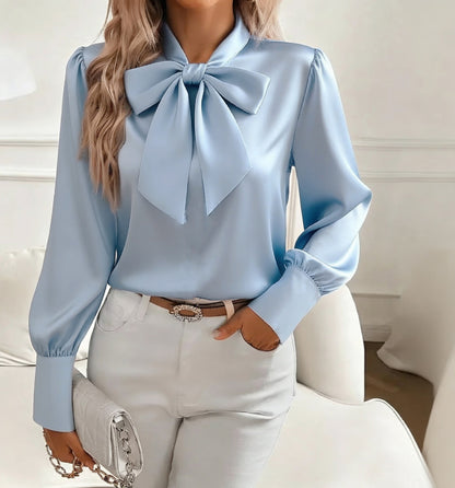 Blouse à nœud papillon, style mode pour le bureau, pull-over à lacets, manches longues pour femme.